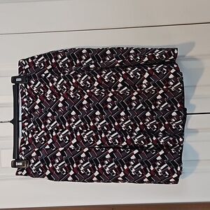 Ann Taylor size 10P flared lined skirt, gray, black, white, and burgundy.